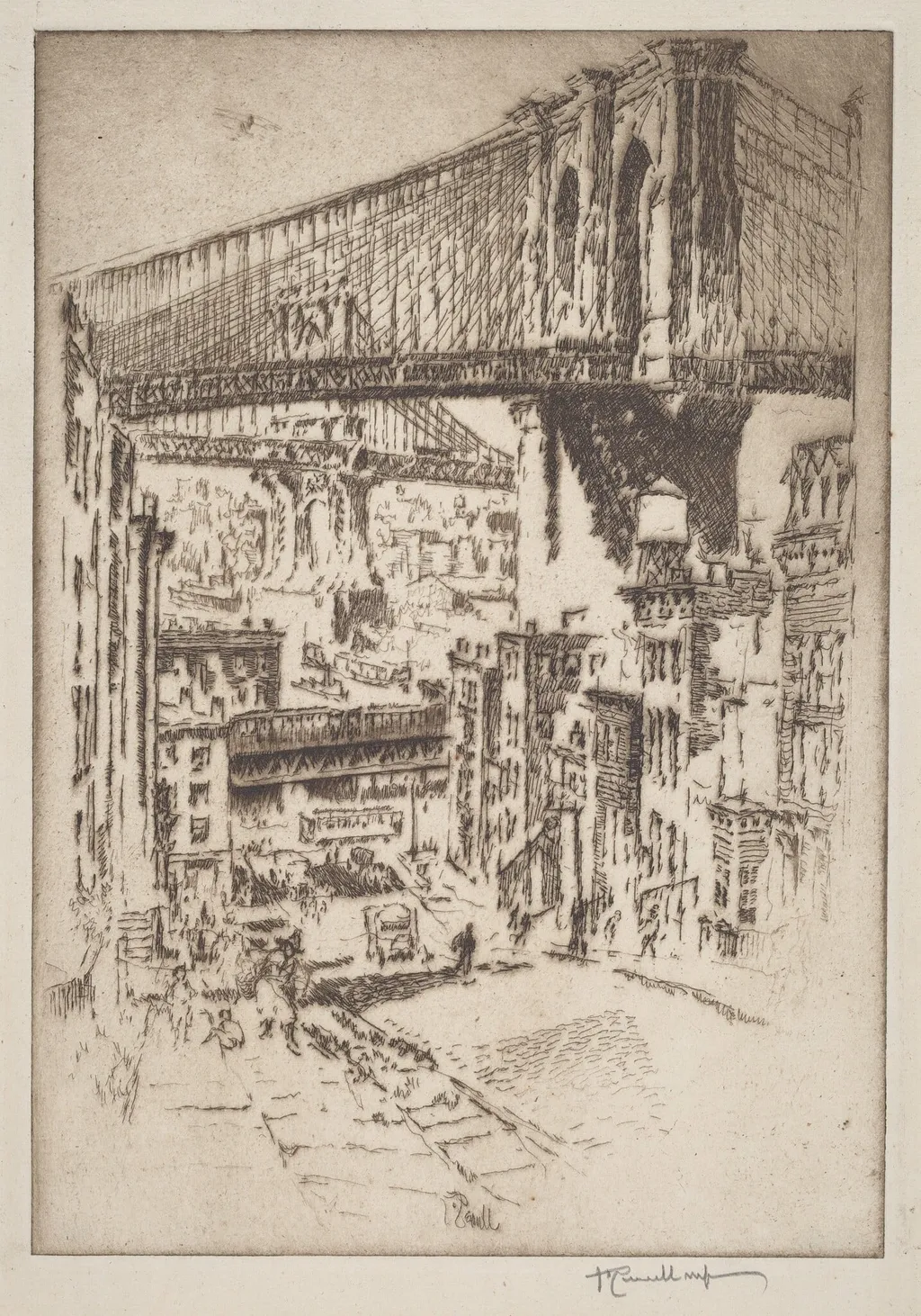 The Bridges, from Brooklyn, by Joseph Pennell, ink, 1921