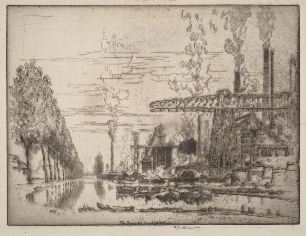 The Brussels Canal, A Modern Hobbema, by Joseph Pennell, ink, 1910