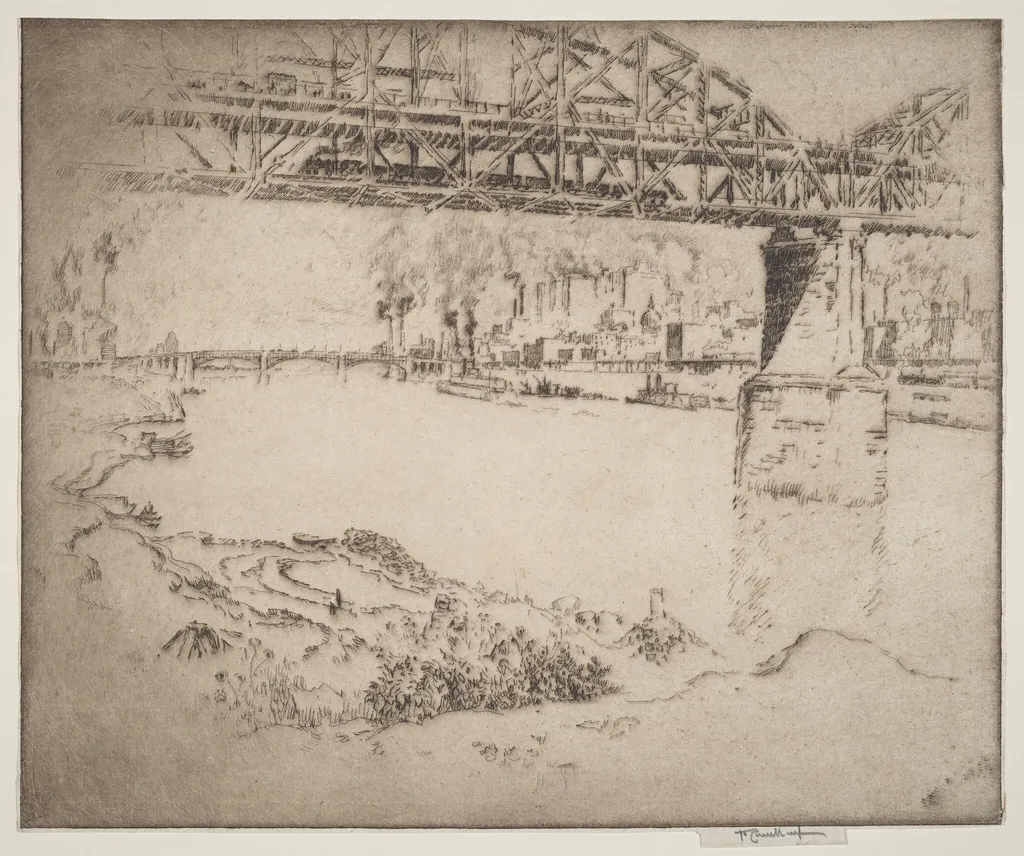 The City Bridge, St. Louis, by Joseph Pennell, ink, 1919