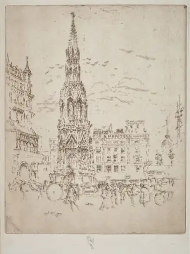 The Elinor Cross, in Front of Charing Cross Railway Station, by Joseph Pennell