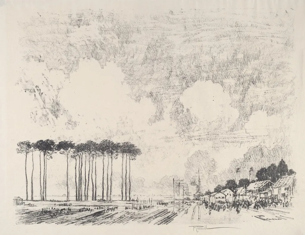 The Embarkation Camp, the Classic Grove, by Joseph Pennell, ink, 1917