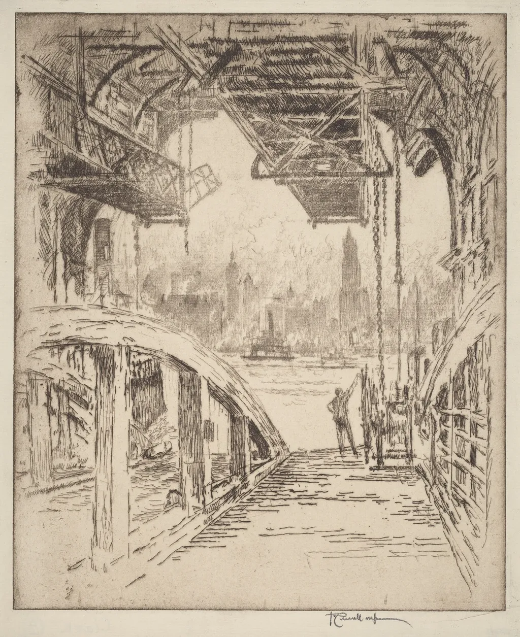 The Ferry House, by Joseph Pennell, ink, 1919