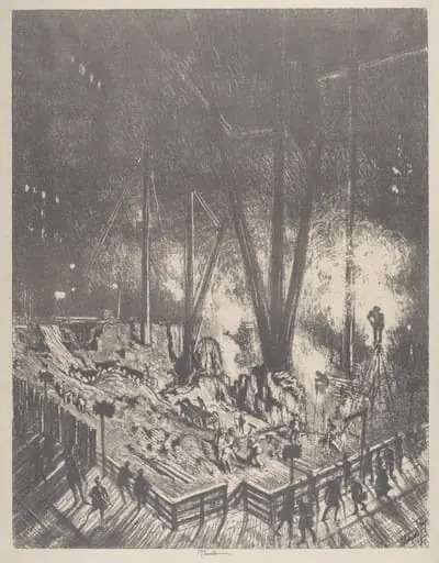 The Foundations, Building a Skyscraper, by Joseph Pennell