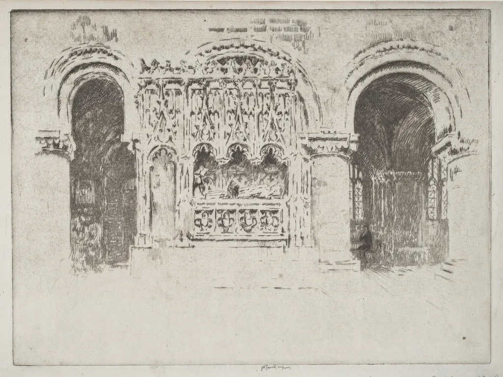 The Founder's Tomb, Church of Saint Bartholomew the Great, by Joseph Pennell, ink, 1903