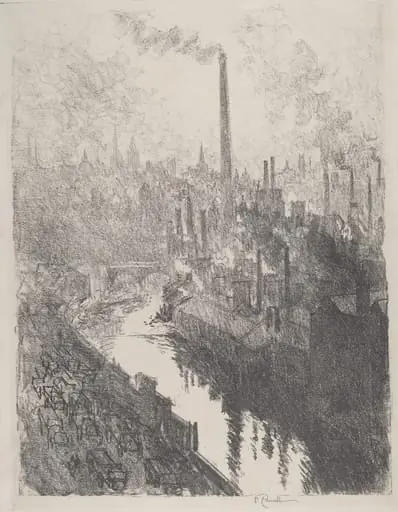 The Great Chimney, the Motor Park, by Joseph Pennell