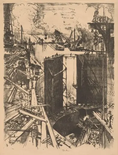 The Guard-Gate, Gatun Lock, Panama, by Joseph Pennell