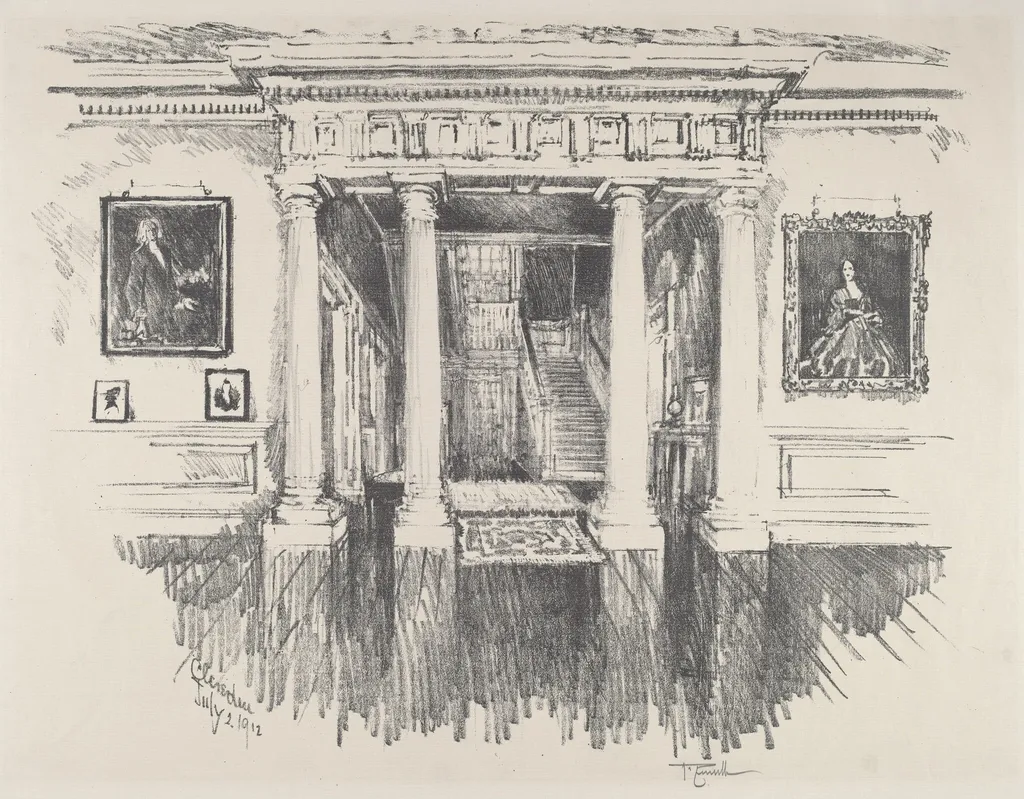 The Hall at Cliveden, by Joseph Pennell, ink, 1912