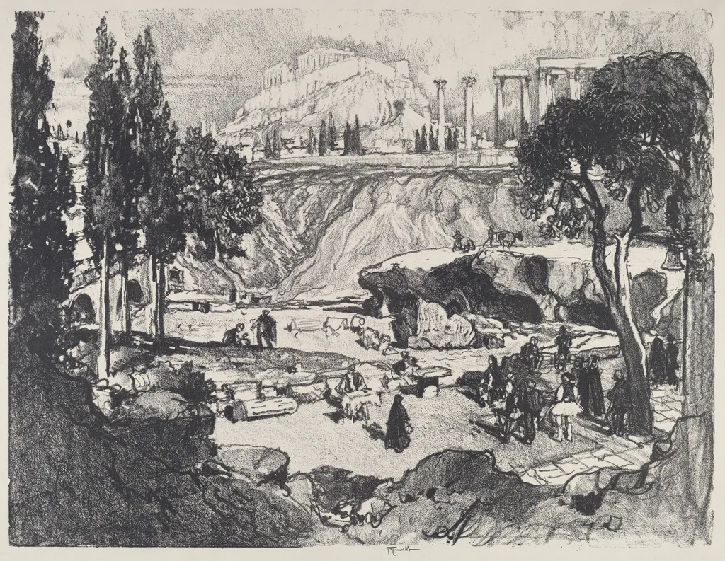 The Little Fete, Athens, by Joseph Pennell, ink, 1913