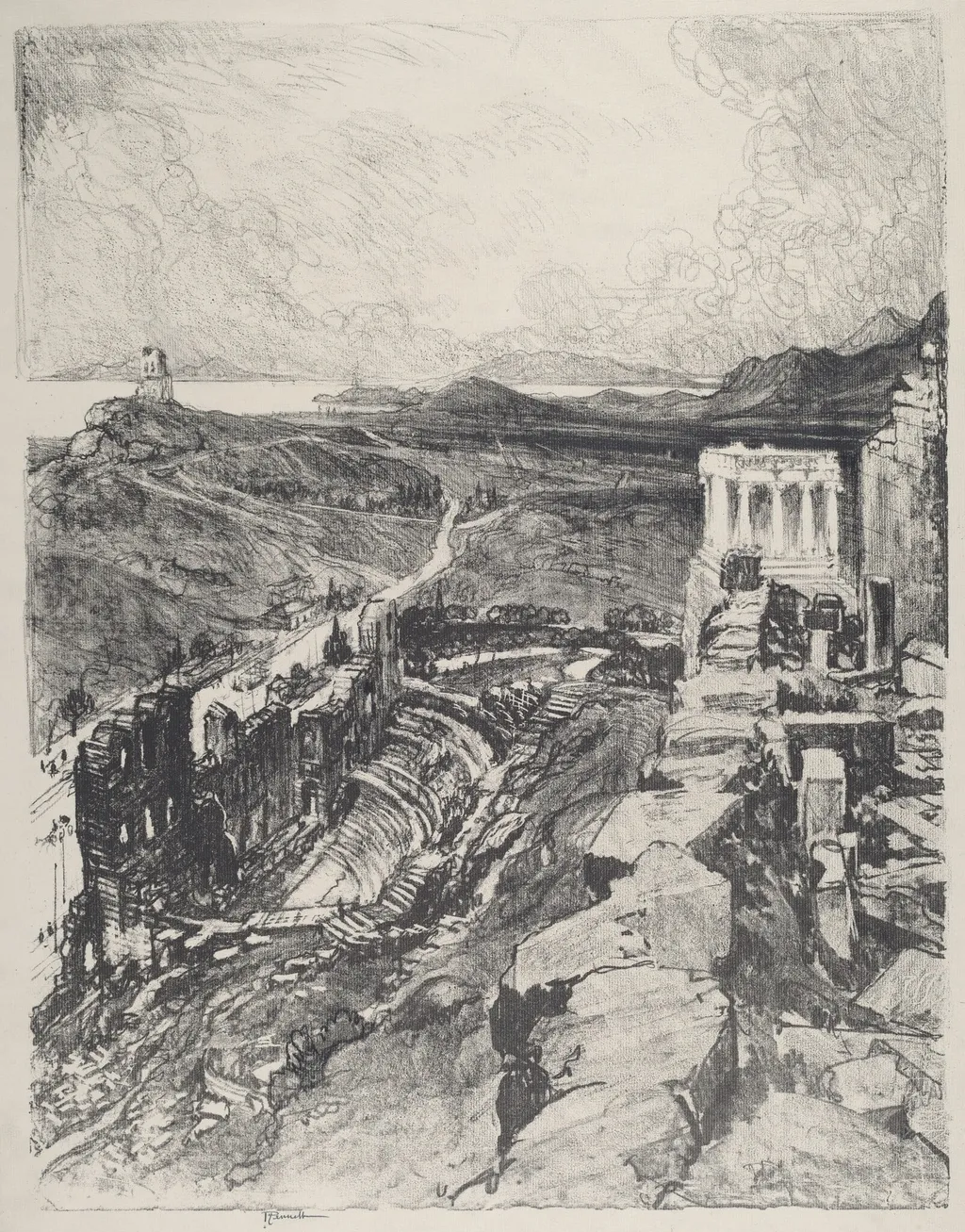 The Odeon, Athens, by Joseph Pennell, ink, 1913