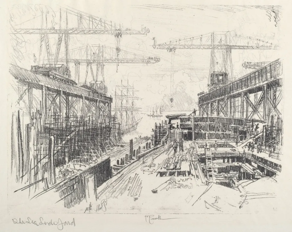 The Sea Lord's Yard, by Joseph Pennell, ink, 1912