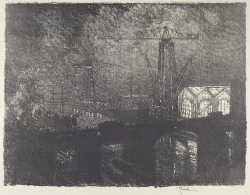 The Shops at Night, Changing Shifts, by Joseph Pennell