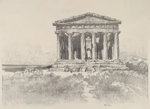 The Temple by the Sea, Temple of Concord, Girgenti, by Joseph Pennell