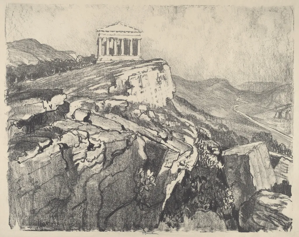 The Temple of Concord on the Wall, Girgenti, by Joseph Pennell, ink, 1913