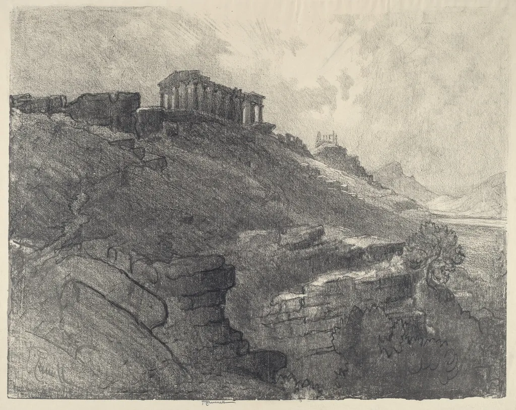 The Temples on the Wall, Girgenti, by Joseph Pennell, ink, 1913