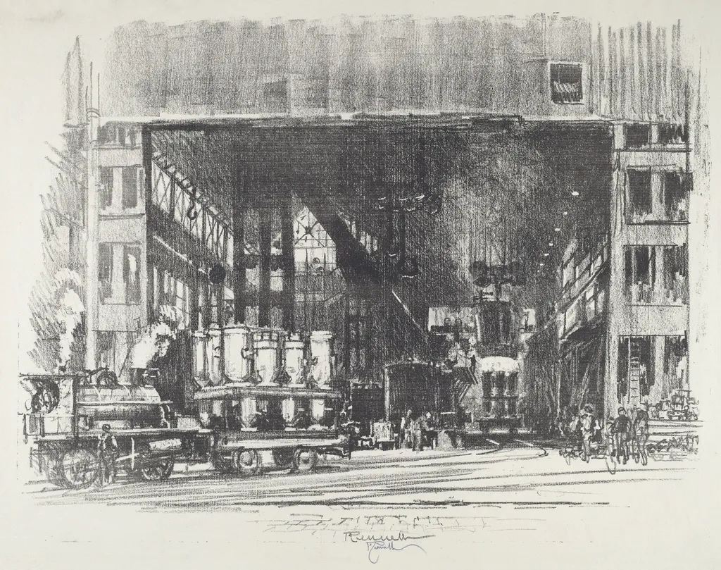 The Urns, Casting Big Shells, by Joseph Pennell, ink, 1916