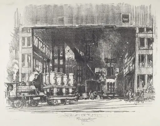 The Urns, Casting Big Shells, by Joseph Pennell
