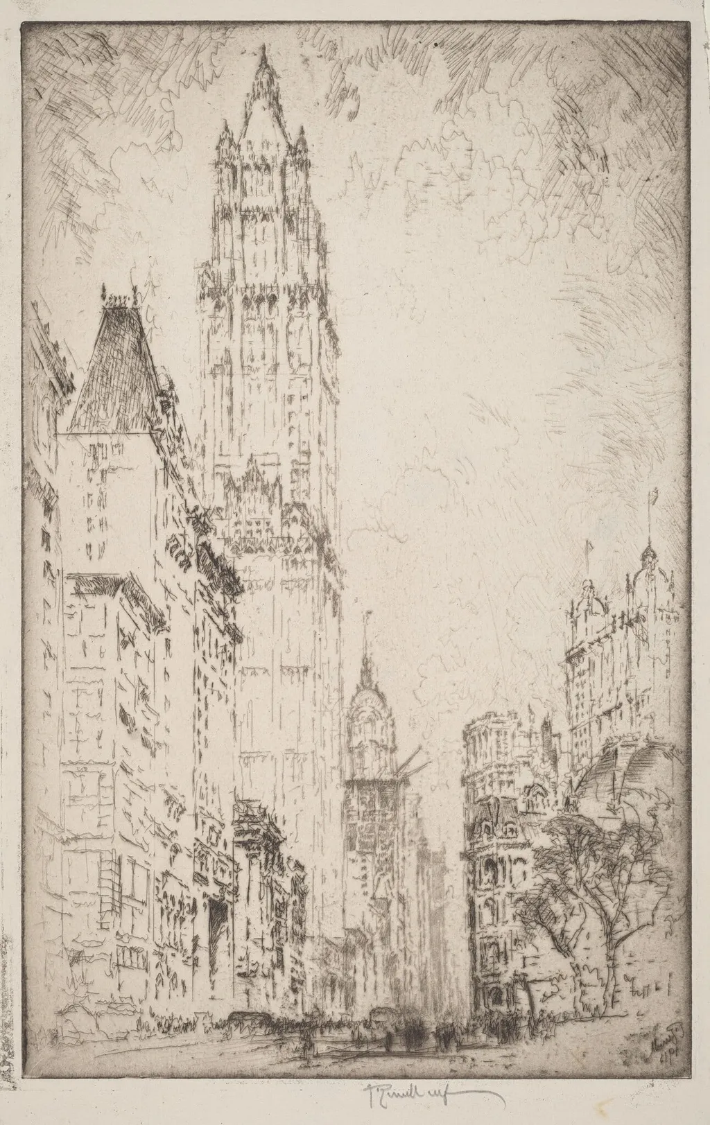 The Woolworth Building, by Joseph Pennell, ink, 1915