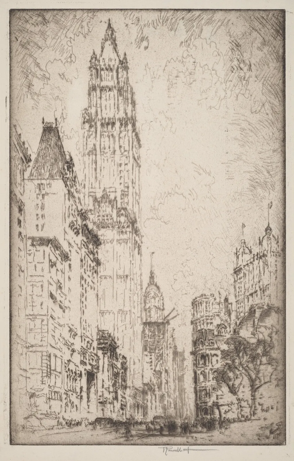 The Woolworth Building, by Joseph Pennell, ink, 1915