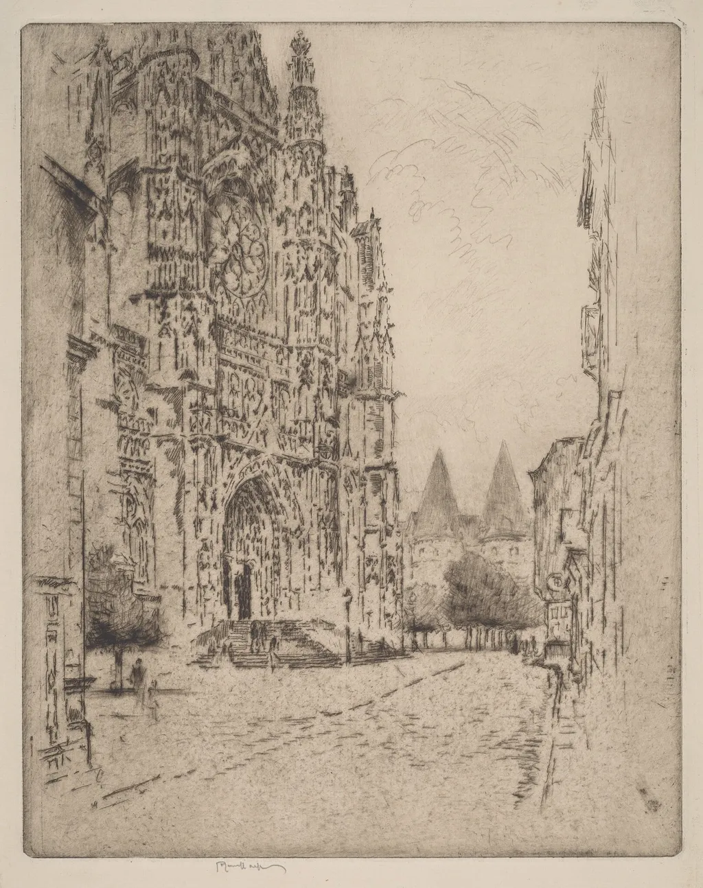 Towers of the Bishop's Palace, Beauvais, by Joseph Pennell, ink, 1907