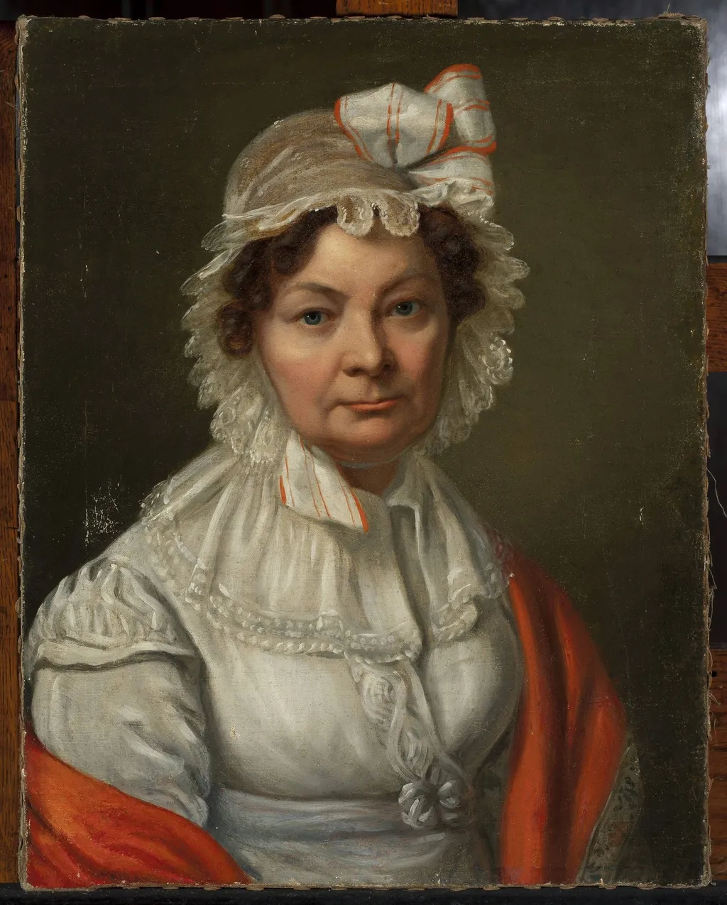 Portrait of a woman in a red scarf, by Joseph Sonntag, oil, 1824