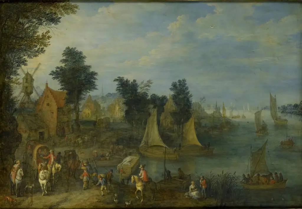 Village on the Bank of a River, by Joseph van Bredael