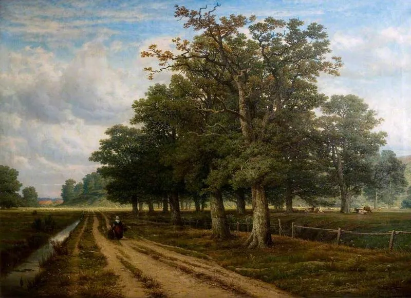 View in Moyland near Cleves, Germany, by Joseph Van Luppen, oil, 1869