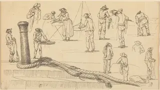 Quayside Figures and a Length of Rope Attached to a Bollard, by Joseph Vernet