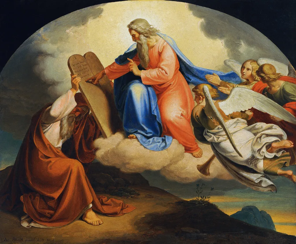 God Writes the Ten Commandments to Moses on Two Tablets of Stone on Mount Sinai, by Joseph von Führich, oil, 1835