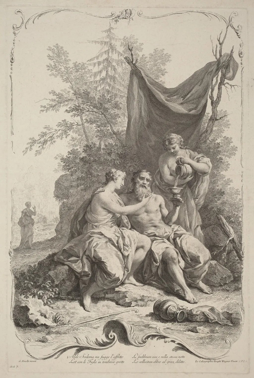 Lot and His Daughters, by Joseph Wagner, ink, 1745