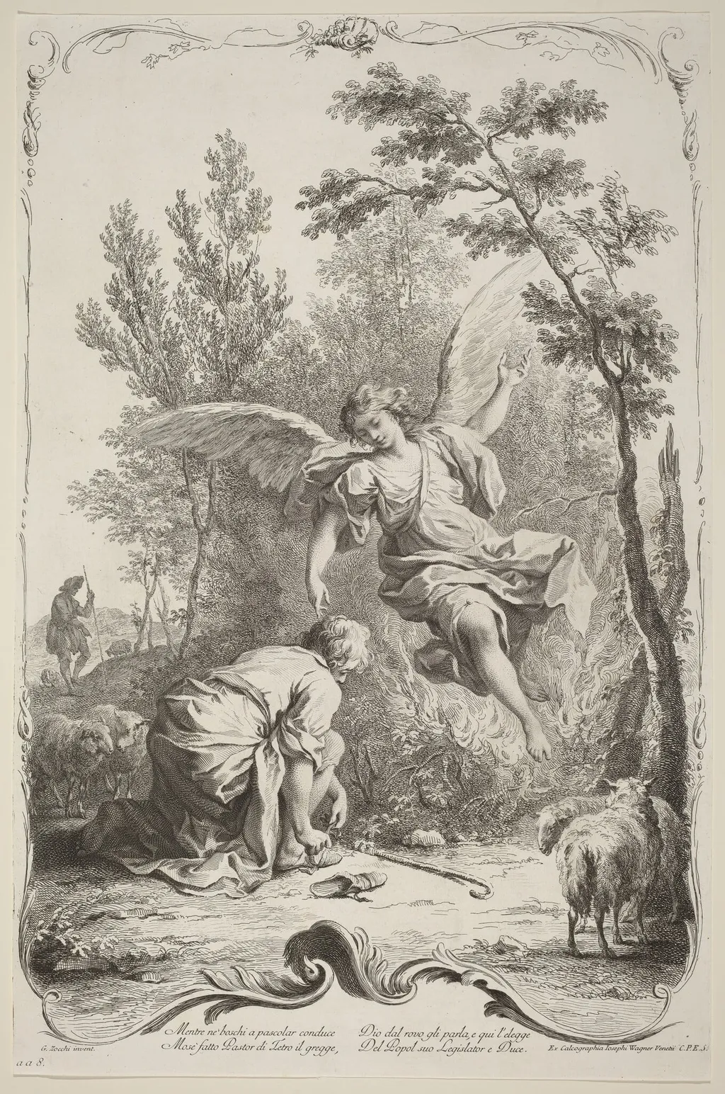 Moses and the Burning Bush, by Joseph Wagner, ink, 1745