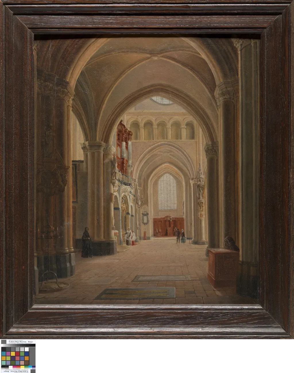 Gezicht op de kruisbeuk van de Onze-Lieve-Vrouwekerk te Brugge, by Joseph Warlencourt, oil, 1840