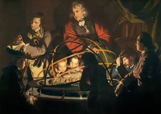 A Philosopher Giving That Lecture on the Orrery in Which a Lamp Is Put in Place of the Sun, by Joseph Wright of Derby, 1765