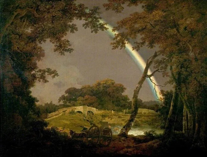 Landscape with a Rainbow, by Joseph Wright of Derby, oil