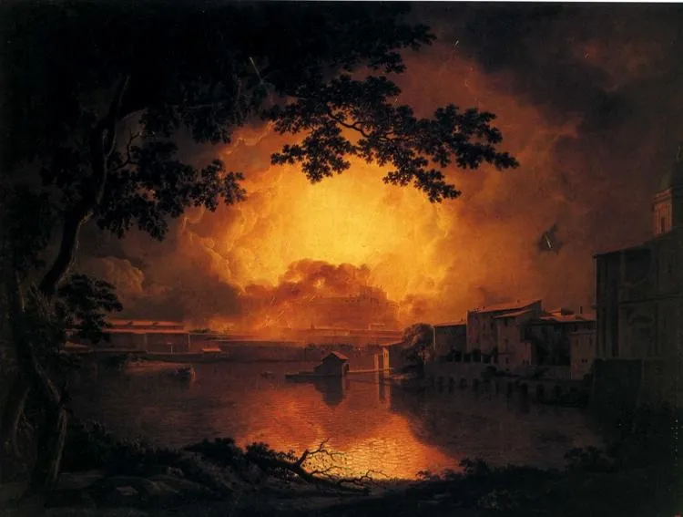 The Girandola at the Castel Sant'Angelo in Rome, by Joseph Wright of Derby, oil, 1790