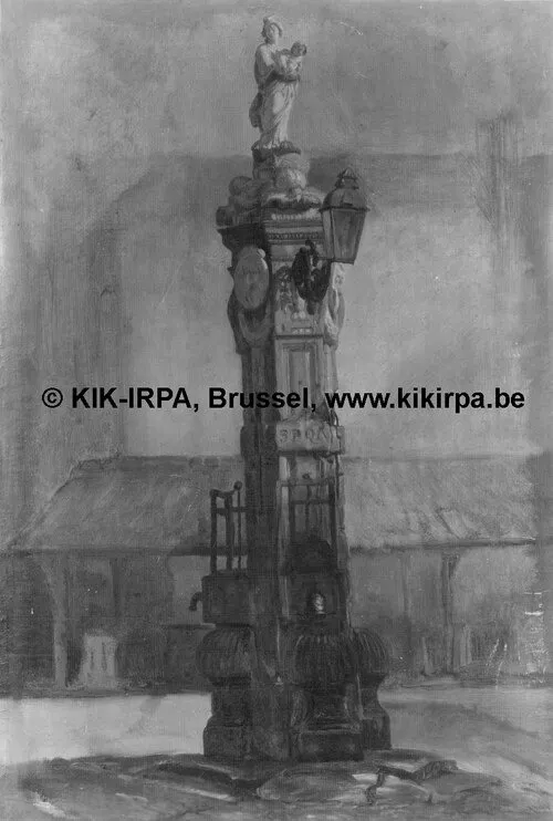 Public Water Pump on the Old Fish Market in Antwerp, by Josephus Laurentius Dyckmans, oil, 1859
