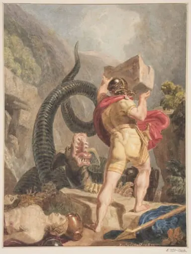 Cadmus destroying the Dragon at the Spring of Dirce, by Joshua Cristall