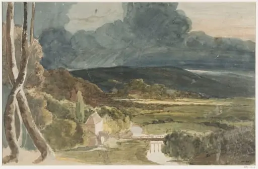 Landscape with river and mountains, by Joshua Reynolds