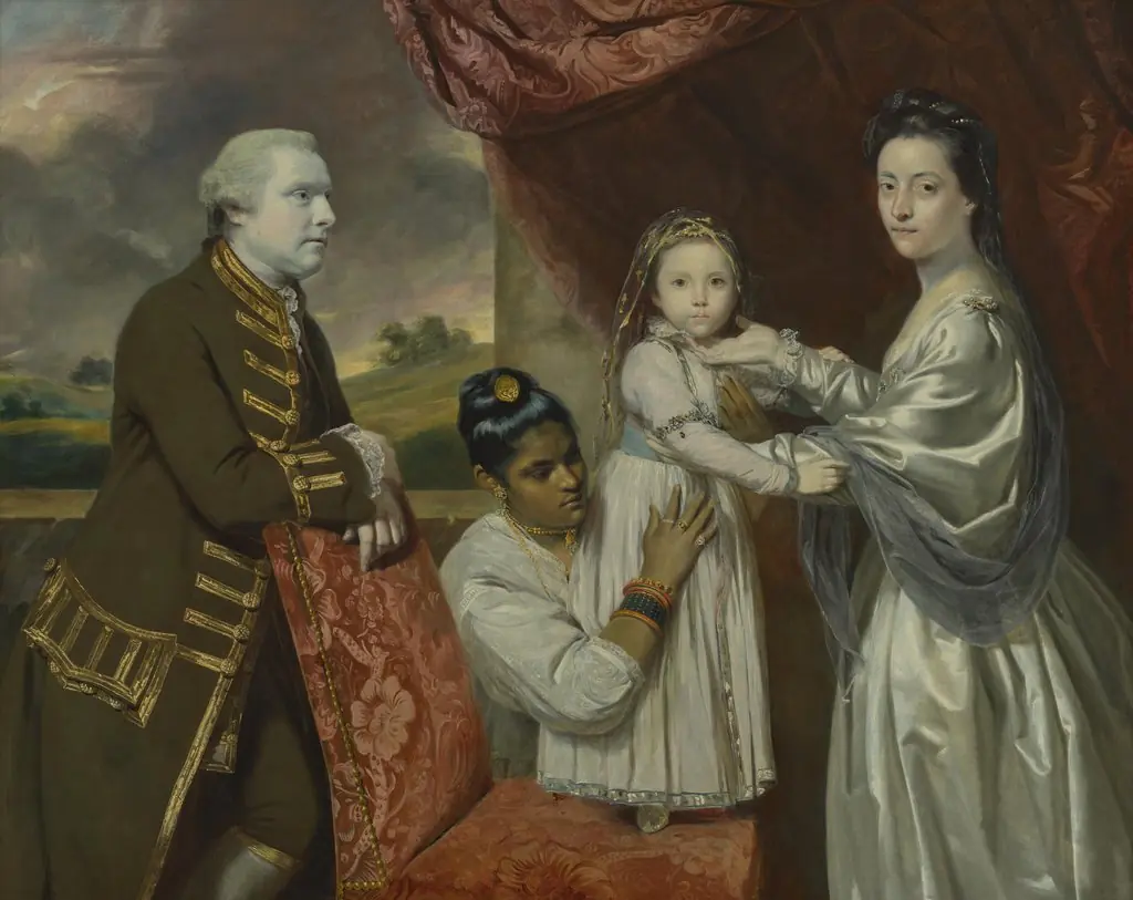 Tysoe Saul Hancock, his wife Philadelphia, their daughter Elizabeth and their Indian maid Clarinda, by Joshua Reynolds