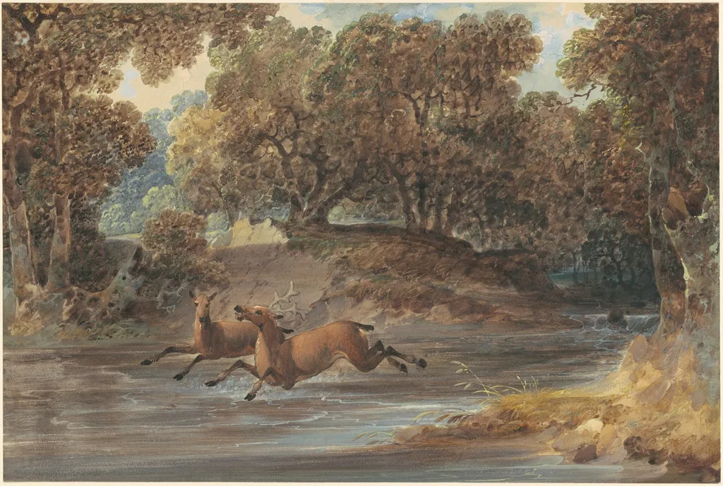 Landscape with Deer, North Carolina, by Joshua Shaw, gouache, 1820