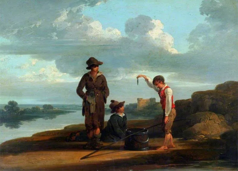 River Scene, with Boys in the Foreground, by Joshua Shaw, oil