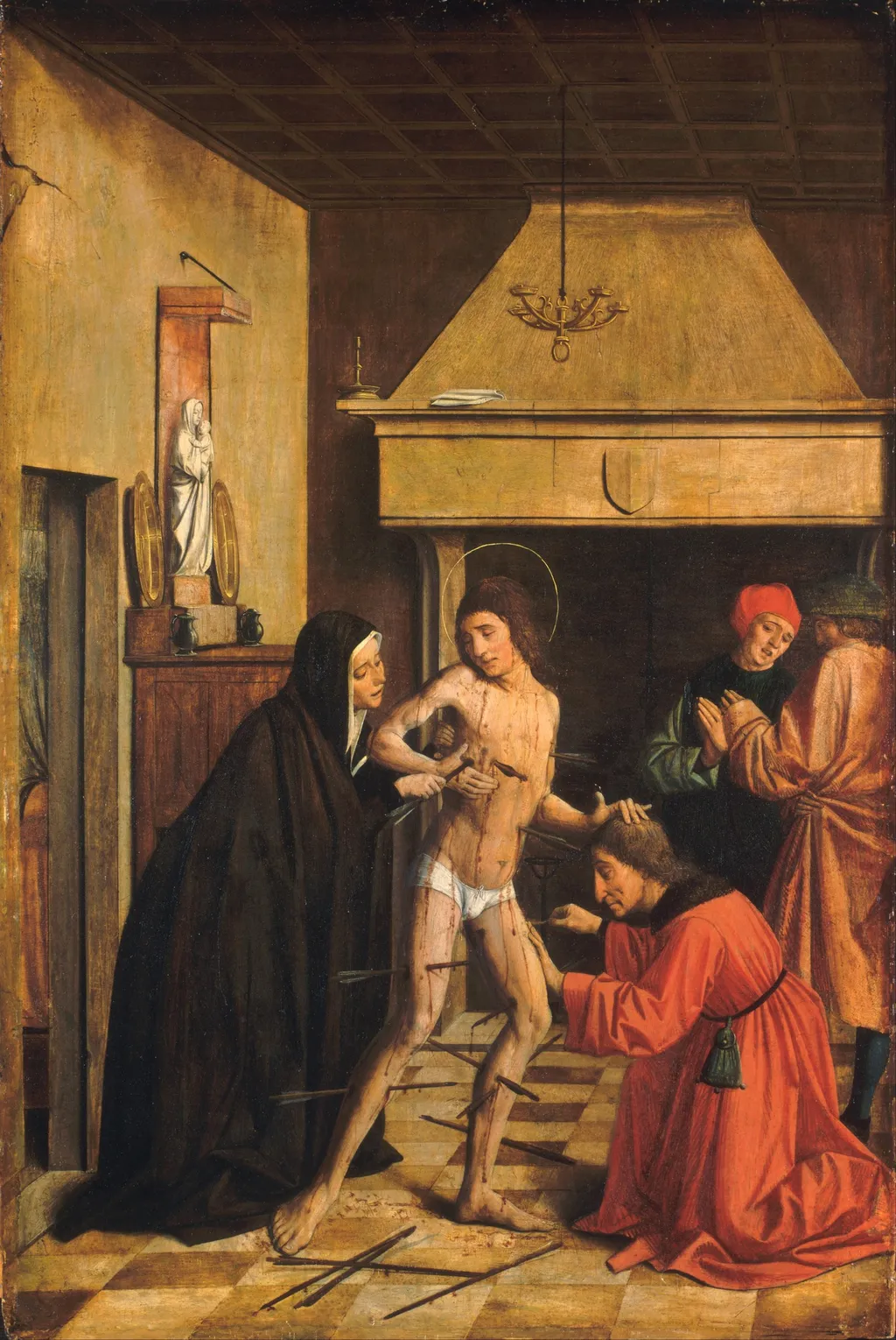 Saint Sebastian Cured by Irene, by Josse Lieferinxe, oil, 1499