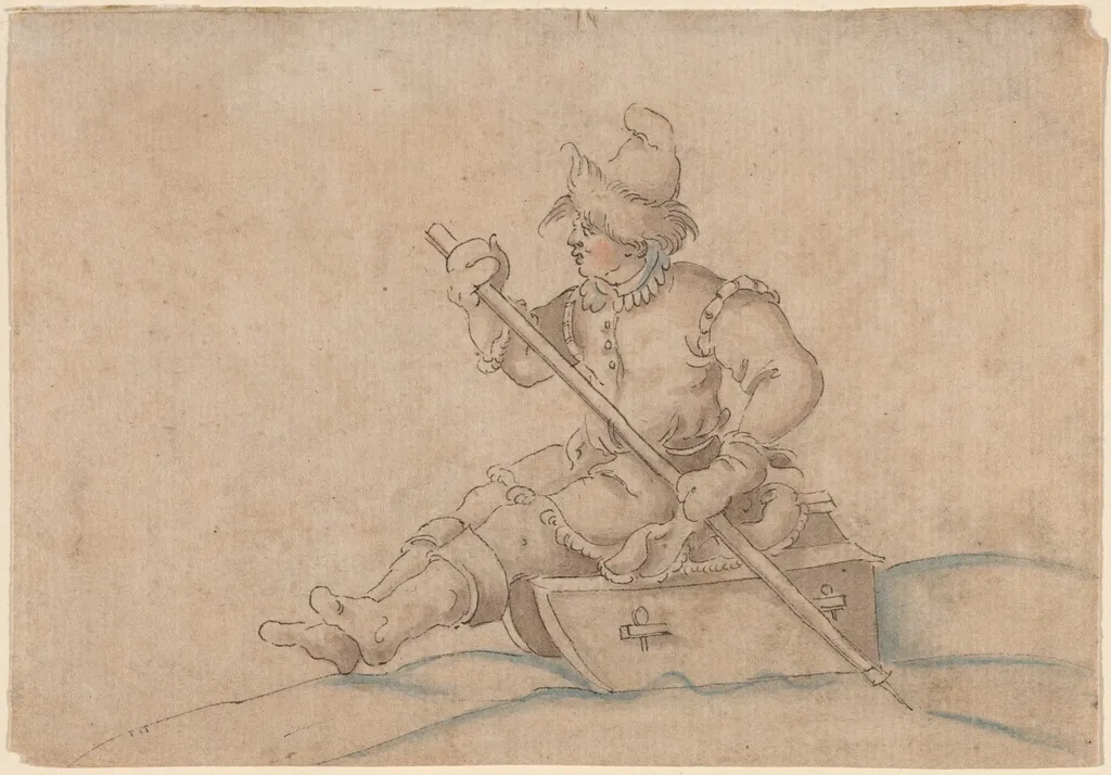 A Boy on a Sled, by Jost Amman, ink, 1564