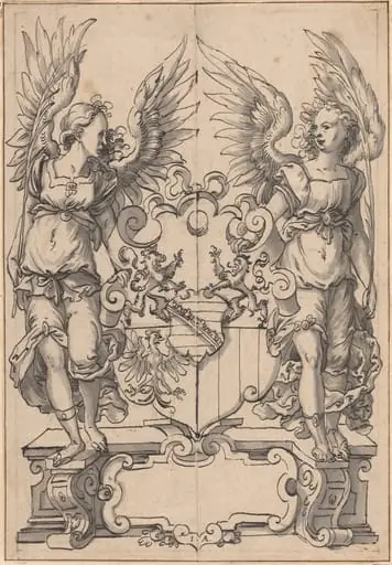 Two Angels Holding a Coat of Arms, by Jost Amman