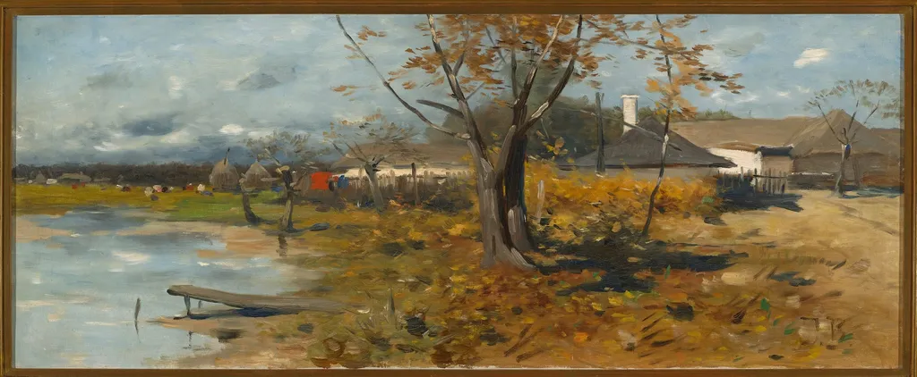 Farmyards, by Józef Brandt, oil, 1900