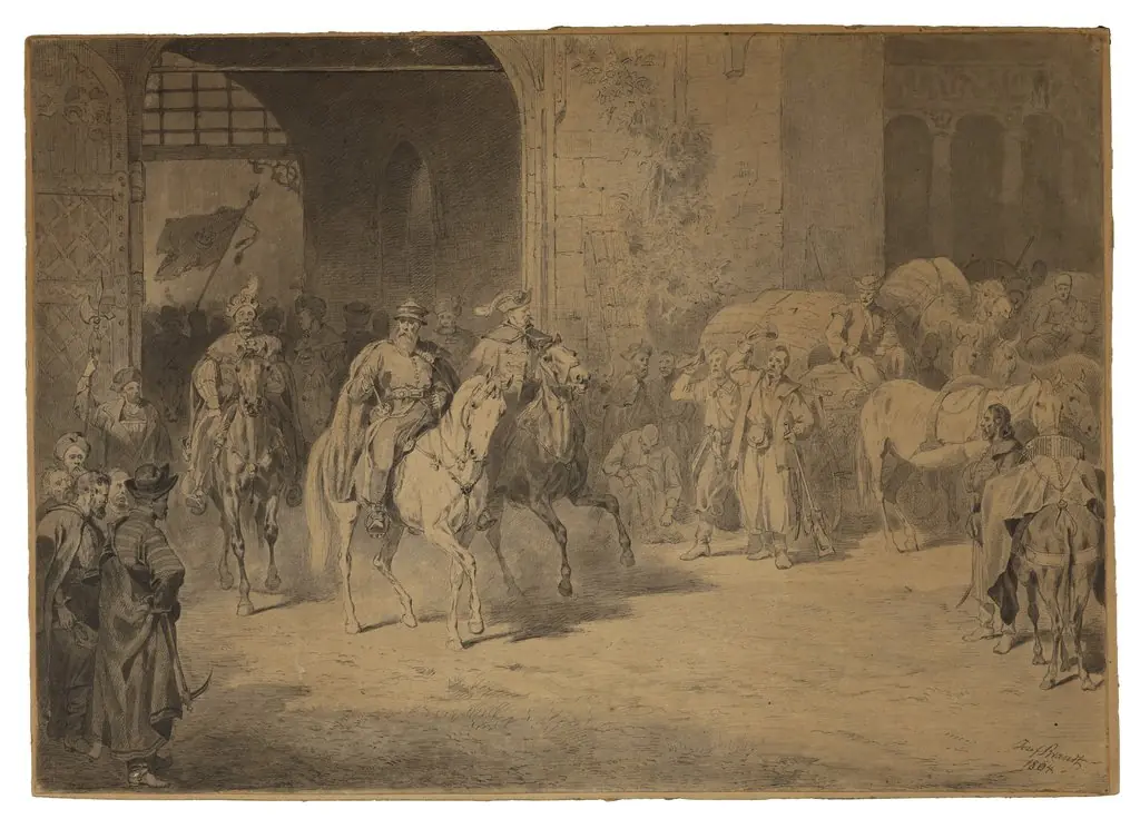Leaving the castle, by Józef Brandt
