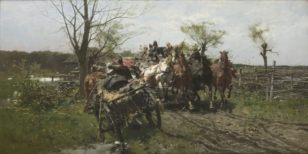 Meeting on a Bridge, by Józef Brandt, oil, 1892