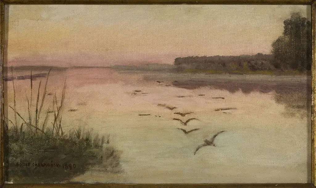 Lake at dusk, by Józef Chełmoński, 1896