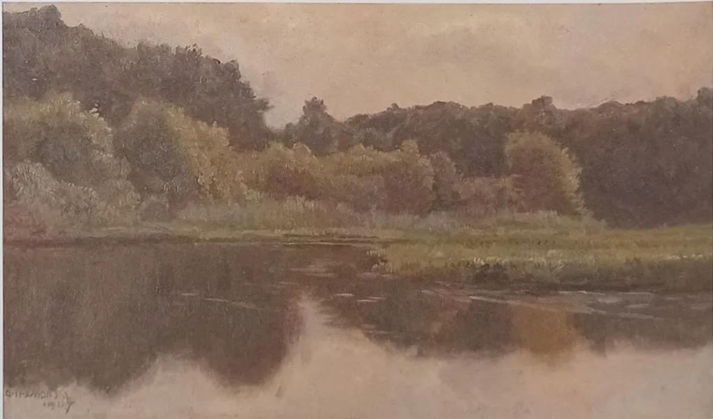 Pejzaż ze stawem, by Józef Chełmoński, oil, 1907