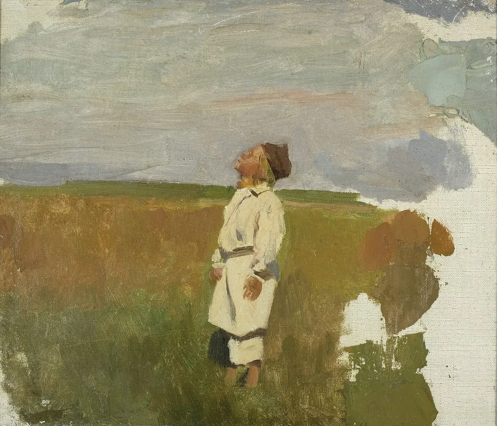 Study for “Storks” – Shepherd boy, by Józef Chełmoński