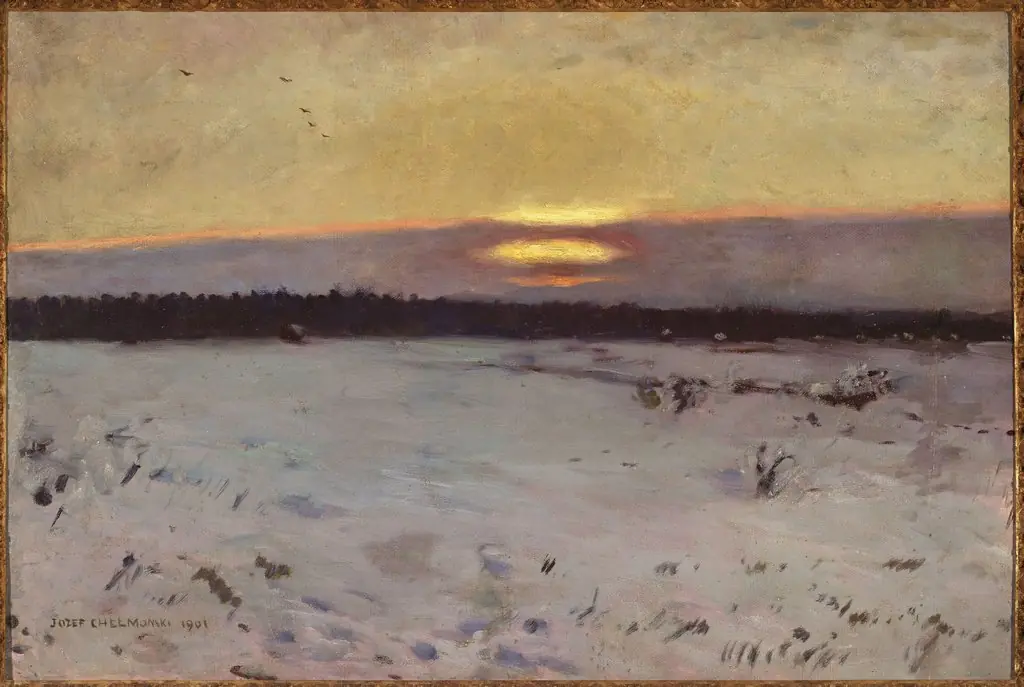 Sunset in winter, by Józef Chełmoński